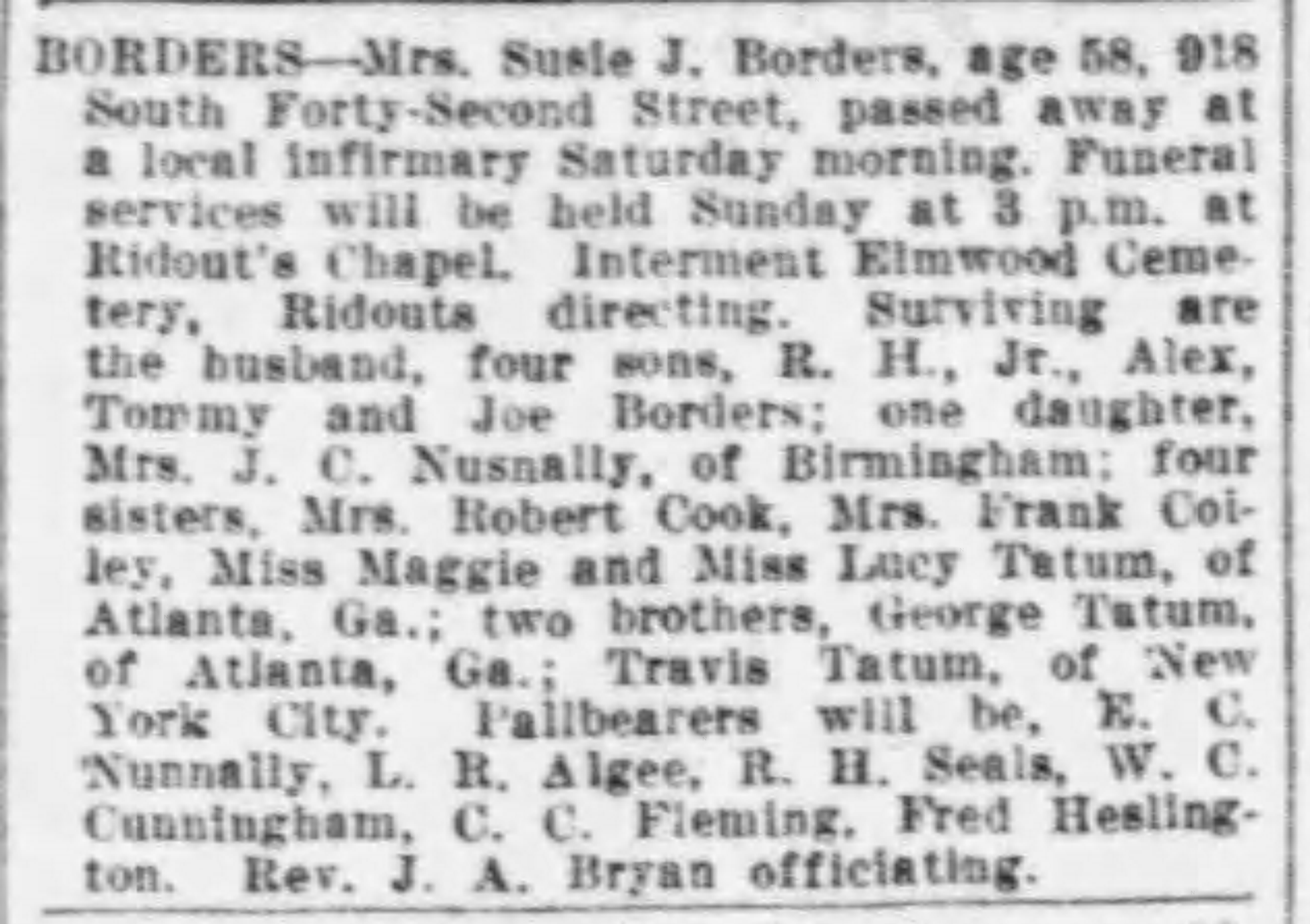 Susie J. Borders obituary